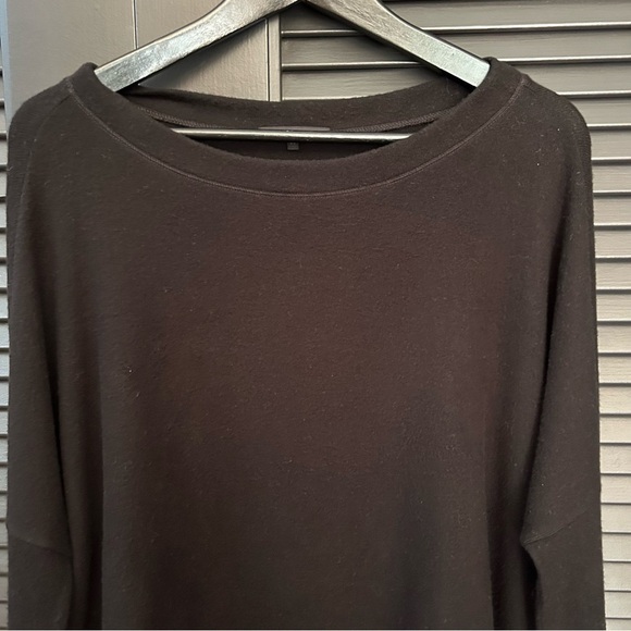 Beautiful People Black Tencel and Silk Top w/Frayed Sheer Panel Bottom, Size Med - Picture 2 of 11